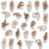 ASL Alphabet ABC Skin Tones Handzeichen Aufkleber (Vorderseite)