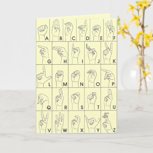ASL American Sign Language A to Z Alphabet Card Karte (Gelbe Blume)