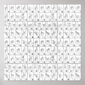 ASL American Sign Language Alphabet A bis Z Buchst Poster