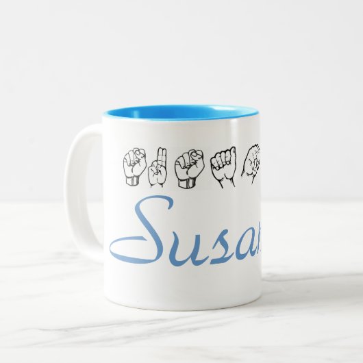 ASL American Sign Language Finger geschrieben Susa Zweifarbige Tasse (Vorderseite Links)