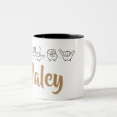 ASL American Sign Language Finger spelled Haley Zweifarbige Tasse (VorderseiteRechts)