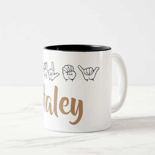ASL American Sign Language Finger spelled Haley Zweifarbige Tasse (VorderseiteRechts)