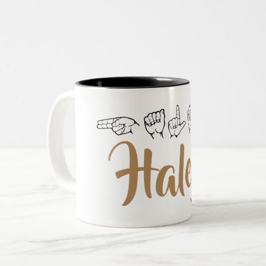 ASL American Sign Language Finger spelled Haley Zweifarbige Tasse (Vorderseite Links)