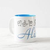 ASL American Sign Language Fingerbuchstabe Alicia Zweifarbige Tasse (Vorderseite Links)