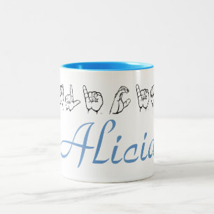 ASL American Sign Language Fingerbuchstabe Alicia  Zweifarbige Tasse