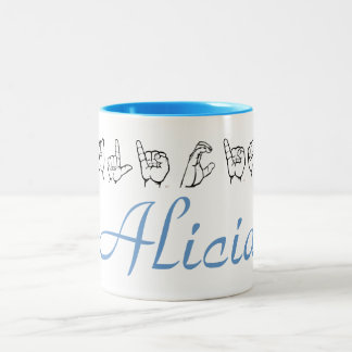 ASL American Sign Language Fingerbuchstabe Alicia Zweifarbige Tasse