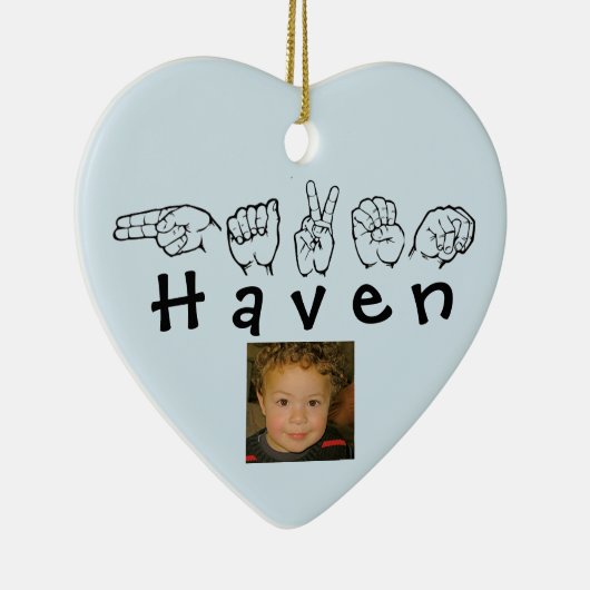 ASL American Sign Language Fingerbuchstabe Haven Keramik Ornament (Rechts)