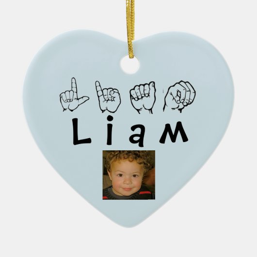 ASL American Sign Language Fingerbuchstabe Liam Keramik Ornament (Vorne)