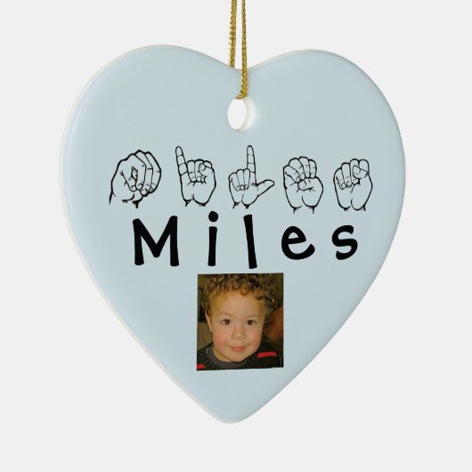 ASL American Sign Language Fingerspelling Miles Keramik Ornament (Rechts)