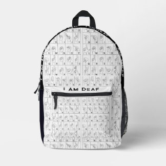 ASL American Sign Language I Am Deaf Backpack Bedruckter Rucksack