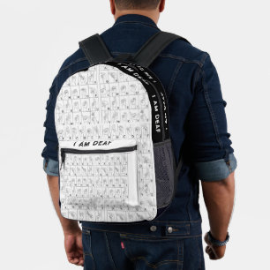 ASL American Sign Language I Am Deaf Backpack Bedruckter Rucksack