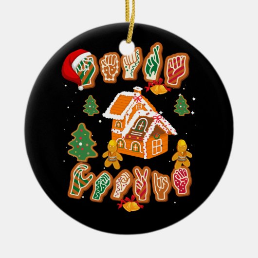 ASL Christmas American Sign Language Gingerbread H Keramik Ornament (Vorne)