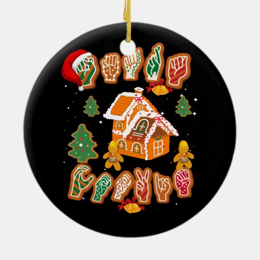 ASL Christmas American Sign Language Gingerbread H Keramik Ornament (Hinten)