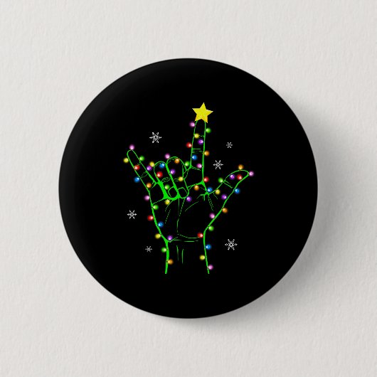 Asl Christmas Christmas Tree Lights American Sign  Button (Vorderseite)