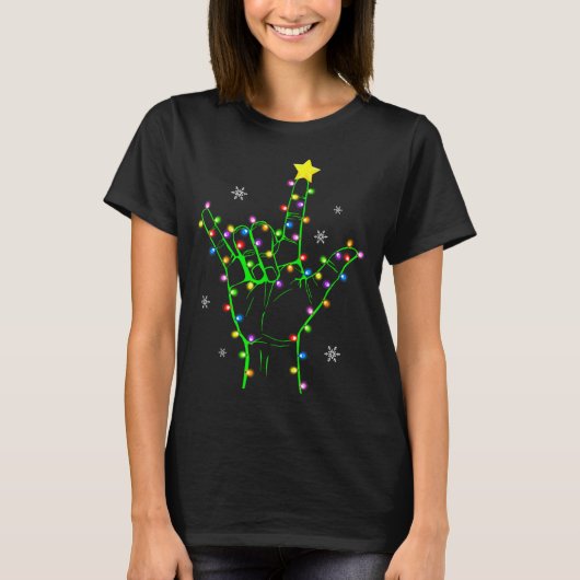 Asl Christmas Christmas Tree Lights American Sign T-Shirt (Vorderseite)
