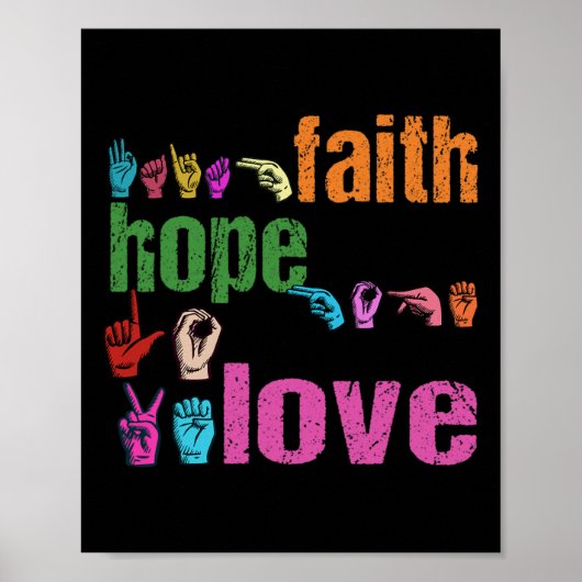 ASL Faith Hope Liebe American Sign Language Christ Poster (Vorne)