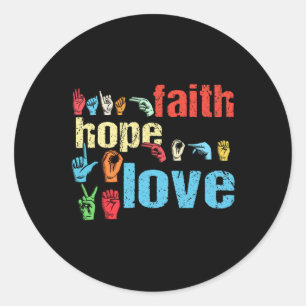 ASL Faith Hope Liebe American Sign Language Christ Runder Aufkleber