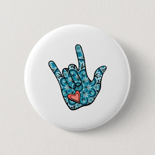 Asl-Gebärdensprache Ich liebe dich Geste Herz Gehö Button (Vorderseite)