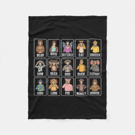 Asl Hand Gesture Animals Deaf Hörverlust Awarene Fleecedecke (Vorderseite)