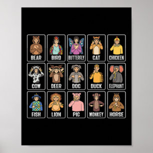 Asl Hand Gesture Animals Deaf Hörverlust Awarene Poster