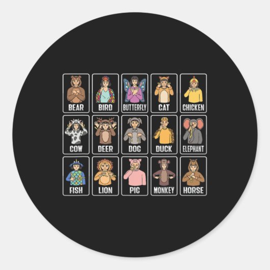 Asl Hand Gesture Animals Deaf Hörverlust Awarene Runder Aufkleber (Vorderseite)