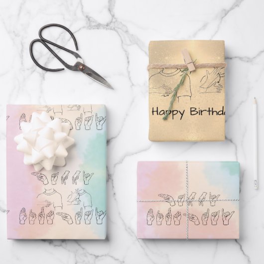 ASL Happy Birthday /Hand Signature and Finger Rech Geschenkpapier Set (Vorderseite)