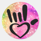 ASL I Liebe, die Sie mit Herz unterschreiben Runder Aufkleber (Vorderseite)