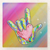 ASL I LIEBE IHNEN Herz Glasuntersetzer (Vorderseite)