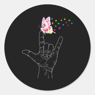 ASL I Liebe Sie geben Gebärdensprache Butterfly Au Runder Aufkleber