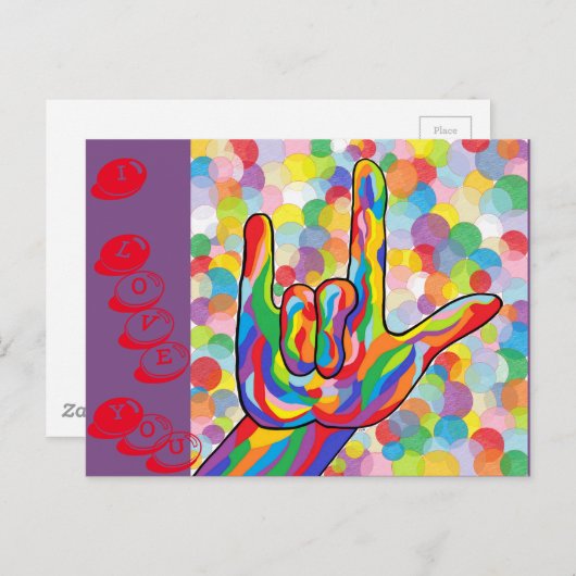 ASL I Liebe Sie mit Textfeld Hintergrund Postkarte (Vorne/Hinten)