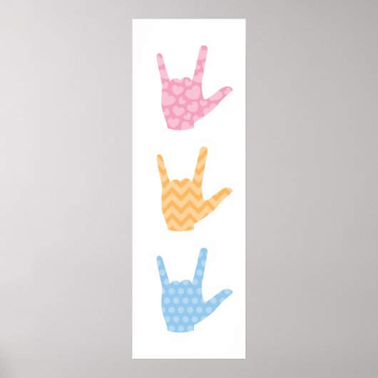 ASL I Liebe Sie Signieren Sprache 12" x 36" Poster (Vorne)