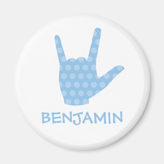 ASL I Liebe You Blue Dots Zeichensprache Name Magn Magnet (Vorne)