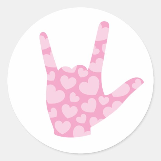 ASL "I Liebe You" Pink Hearts Sign Language Sticke Runder Aufkleber (Vorderseite)