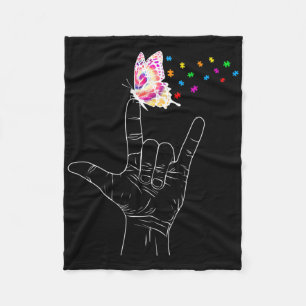 Asl Ich liebe dich Hand Gebärdensprache Schmetterl Fleecedecke