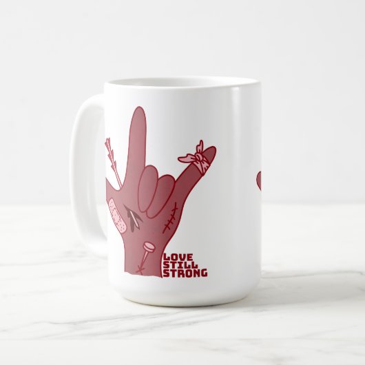ASL ILY Design - Love Wounded But Still Strong Kaffeetasse (Vorderseite Links)
