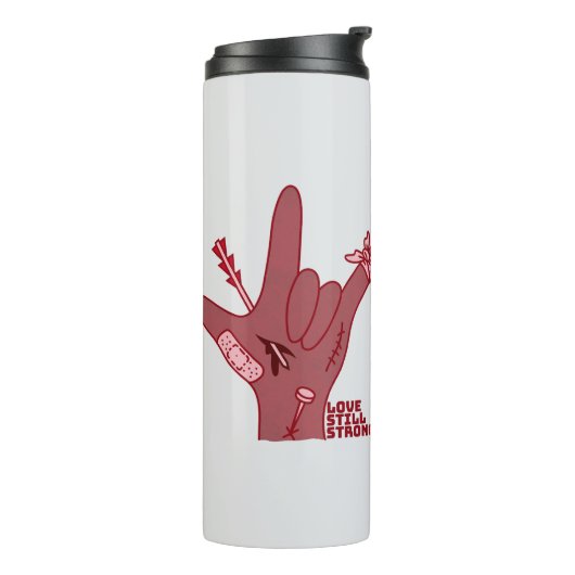 ASL ILY Design - Love Wounded But Still Strong Thermosbecher (Nach links gedreht)