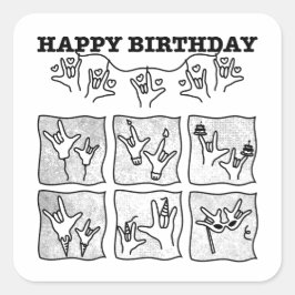 ASL ILY Obsession - Happy Birthday!  Quadratischer Aufkleber