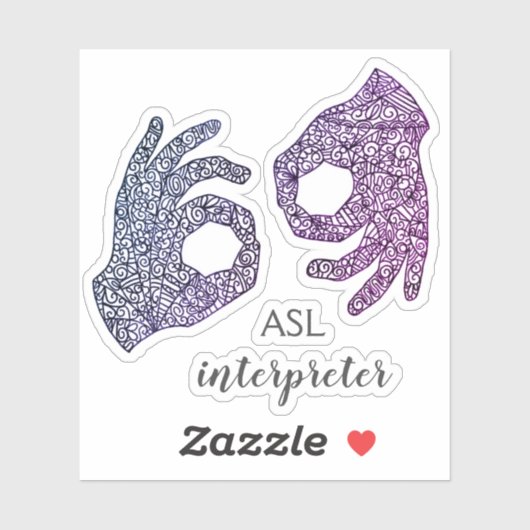 ‚ASL Interpreter‘, kundenspezifisch geschnitten, V Aufkleber (Blatt)