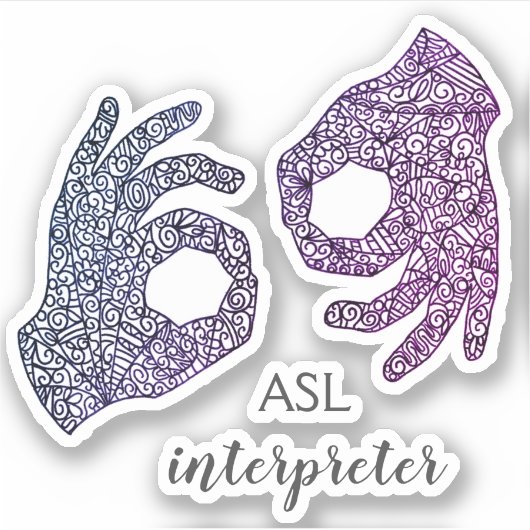 ‚ASL Interpreter‘, kundenspezifisch geschnitten, V Aufkleber (Vorderseite)