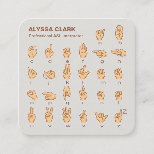 ASL Interpreter Quadratische Visitenkarte (Vorderseite)