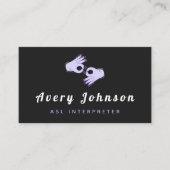 ASL Interpreter Sign Language Coole Lila Hände Visitenkarte (Vorderseite)