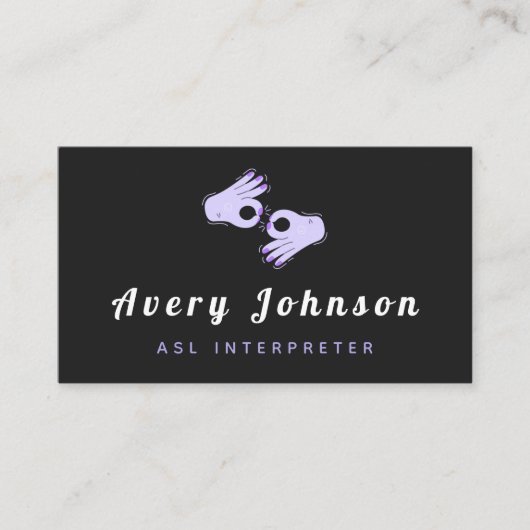 ASL Interpreter Sign Language Coole Lila Hände Visitenkarte (Vorderseite)