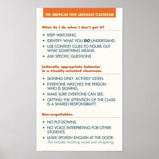 ASL Klassenrichtlinien. Plakat (helles bkgd) (Vorne)