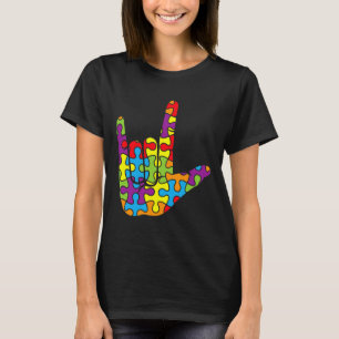 ASL Liebe Gebärdensprache Autistisches Puzzle Auti T-Shirt