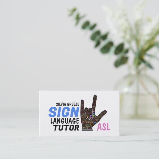 ASL, Liebe Gesture, Zeichensprache-Tutor, Lehrer Visitenkarte (Stehend Vorderseite)