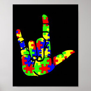 ASL Liebe Hand Sign Language Puzzle Autismus Aware Poster
