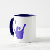 ASL-Liebe in blau auf Tasse (Vorderseite Links)