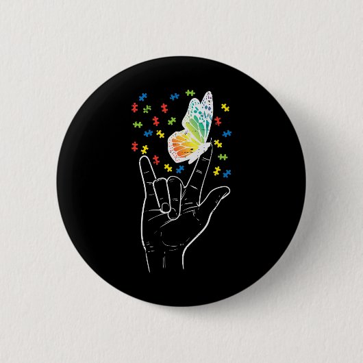 Asl Liebe Sign Butterfly Puzzle Autismus Bewusstse Button (Vorderseite)