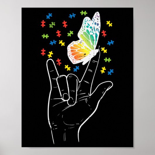 Asl Liebe Sign Butterfly Puzzle Autismus Bewusstse Poster (Vorne)