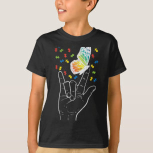 Asl Liebe Sign Butterfly Puzzle Autismus Bewusstse T-Shirt